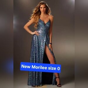 Mori Lee Blue Sequin Prom Dress
